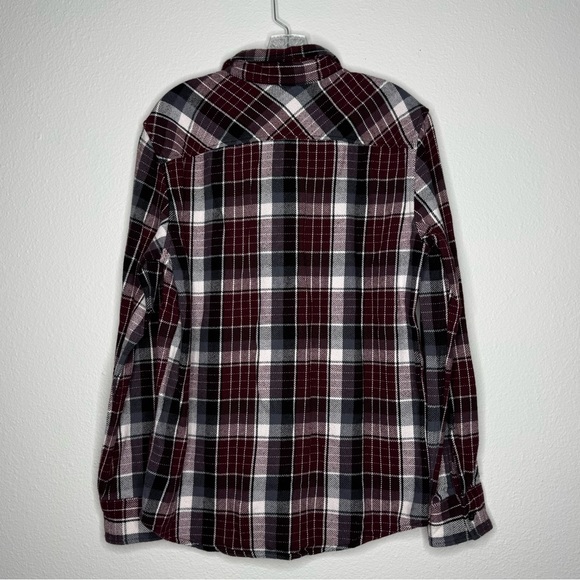 American Eagle Burgundy Plaid Thick Flannel Long Sleeve Button‎ Up Shirt Size M - Picture 8 of 10